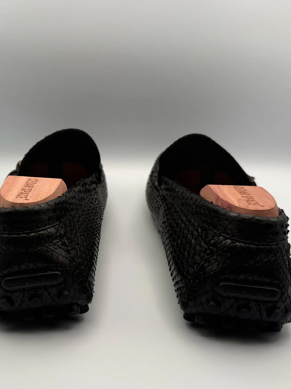 Authentic Louis Vuitton Python Hockenheim Drivers Black Gold Hardware Size 9.5 M